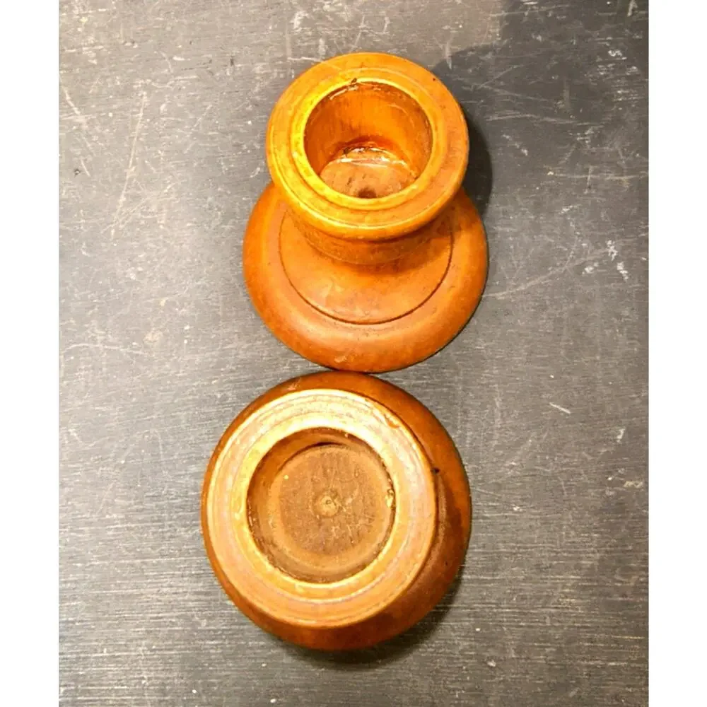 1996.  Pair Vintage  Hand Turned Wooden Candlestick Holders Round Base